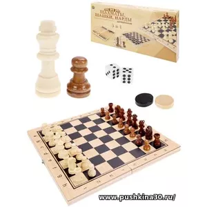 Игра 3 в 1 дерево(шахматы. шашки. нарды) (24х14.5х3 см) фигуры-дерево в коробке (Арт. ИН-9466)